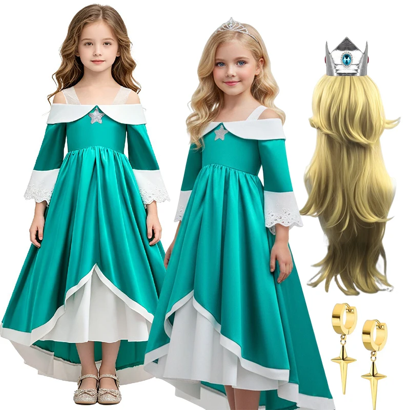 Rosalina Princess Fancy Dress The Galaxy Movie Kids Girls Role play Silk trailing Long Dress Costume Halloween Party Outfits
