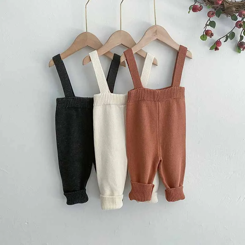 Ins Autumn Spring Baby Knitted Strap Overall Sweater Pants 0-2Y Cotton Baby Girls and Boys One Piece Wool PP Pants
