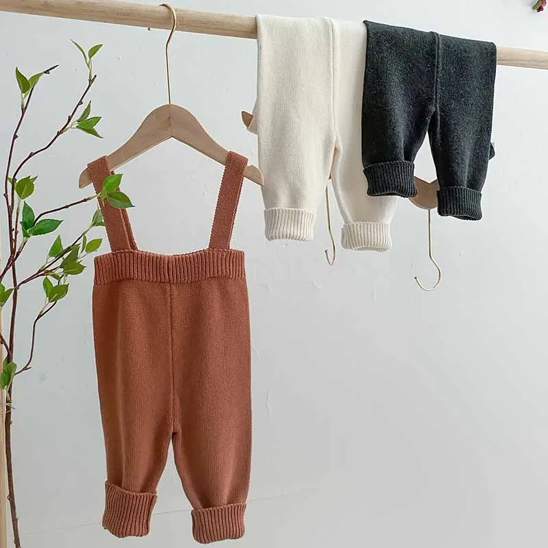 Ins Autumn Spring Baby Knitted Strap Overall Sweater Pants 0-2Y Cotton Baby Girls and Boys One Piece Wool PP Pants