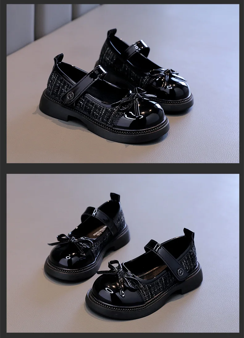 Butterfly Knot Anti Slip Round Toe Girls Leather Shoes Spring Autumn Outdoor PU Sweet Princess Leather Shoes Sandalias De Mujer