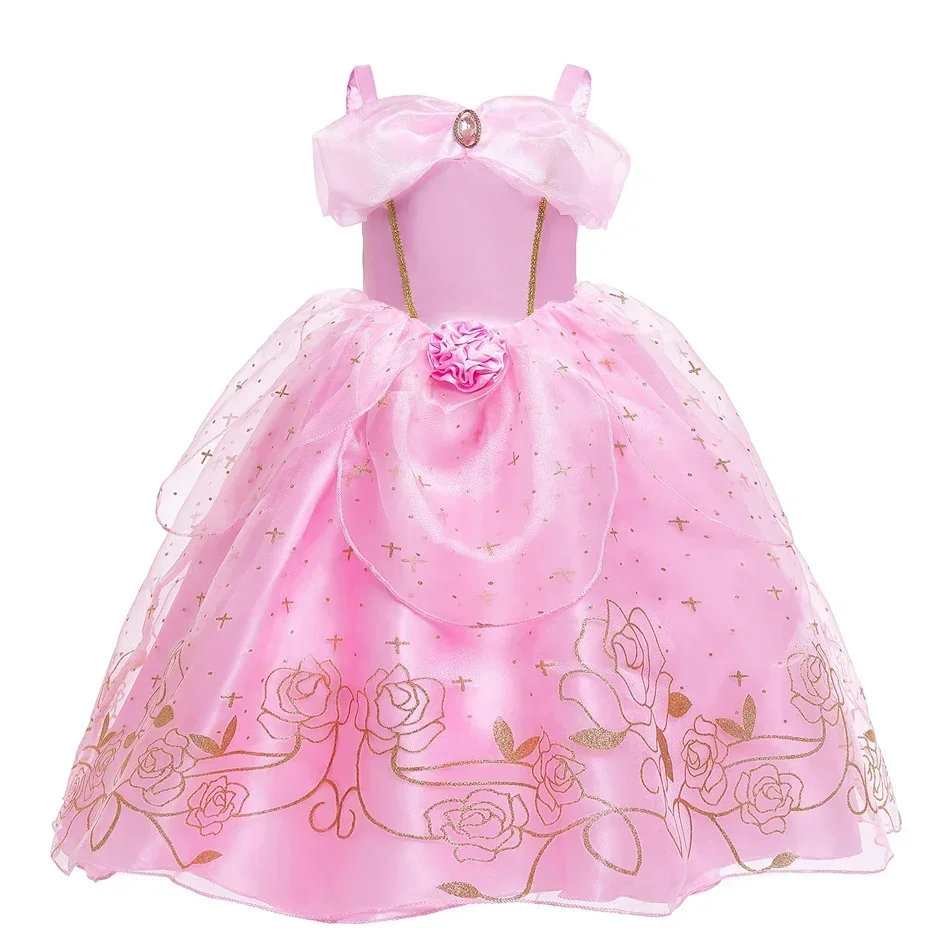 Kid Princess Pink Dress Girl Summer Fancy Party Clothes Children Sleeping Beauty Flower Dresses Christmas Carnival Costume Cloth