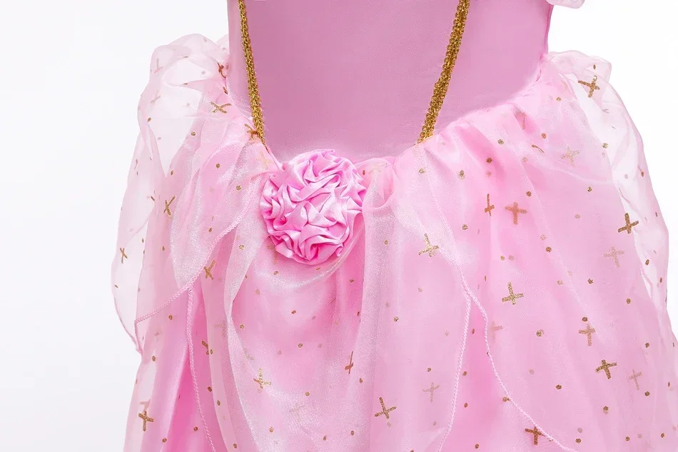 Kid Princess Pink Dress Girl Summer Fancy Party Clothes Children Sleeping Beauty Flower Dresses Christmas Carnival Costume Cloth