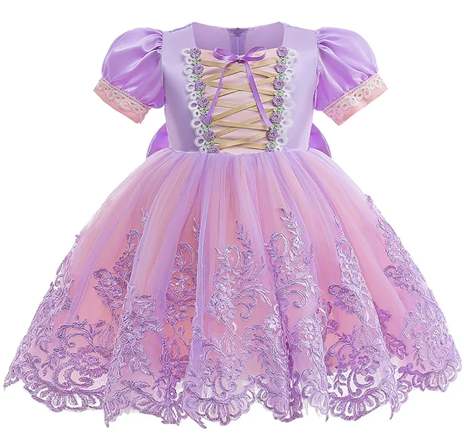 Girls New Fancy Girl Embroidered Flower Rapunzel Princess Party Dress Christmas Baby Girls Sofia Puff Sleeve Infants Ball Gowns