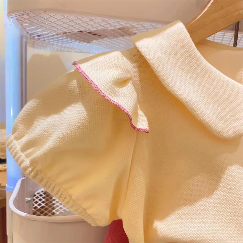 Fashion Girls Clothing Set Summer New Heart Embroidery Print Doll Collar T-shirt+Short Pants 2Pcs Suit For 3 4 5 6 8 Years Kids