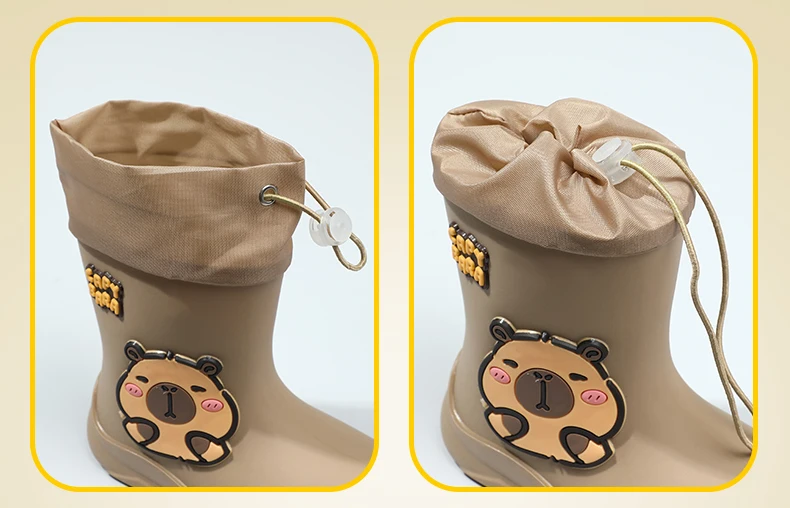 One Pair of Toddler Mid-Calf Rain Boots for Boy and Girl Comfortable Soft Sole Capybara Rubber Water Shoes Elastic Band