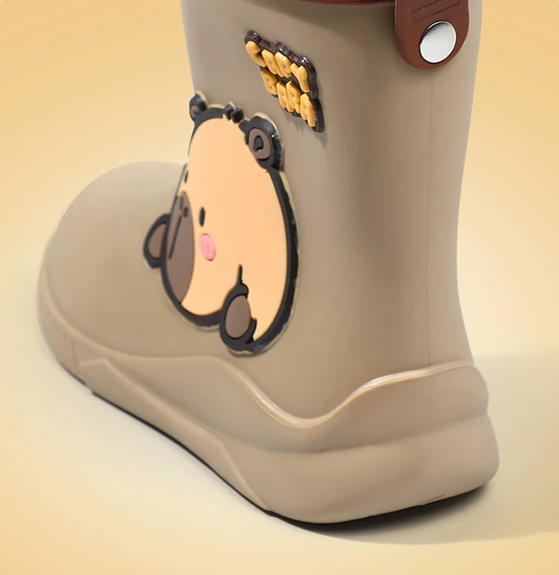 One Pair of Toddler Mid-Calf Rain Boots for Boy and Girl Comfortable Soft Sole Capybara Rubber Water Shoes Elastic Band