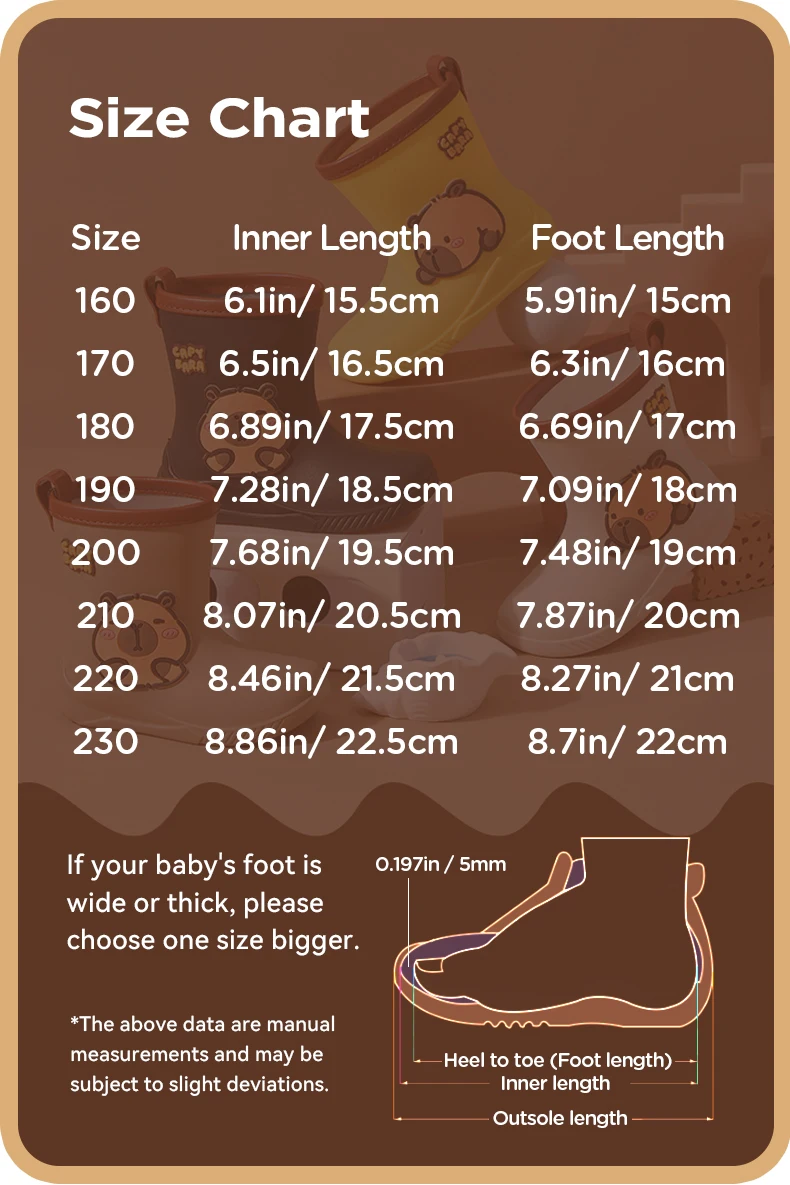 One Pair of Toddler Mid-Calf Rain Boots for Boy and Girl Comfortable Soft Sole Capybara Rubber Water Shoes Elastic Band