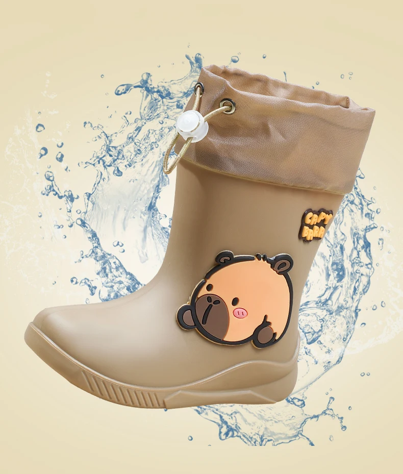 One Pair of Toddler Mid-Calf Rain Boots for Boy and Girl Comfortable Soft Sole Capybara Rubber Water Shoes Elastic Band