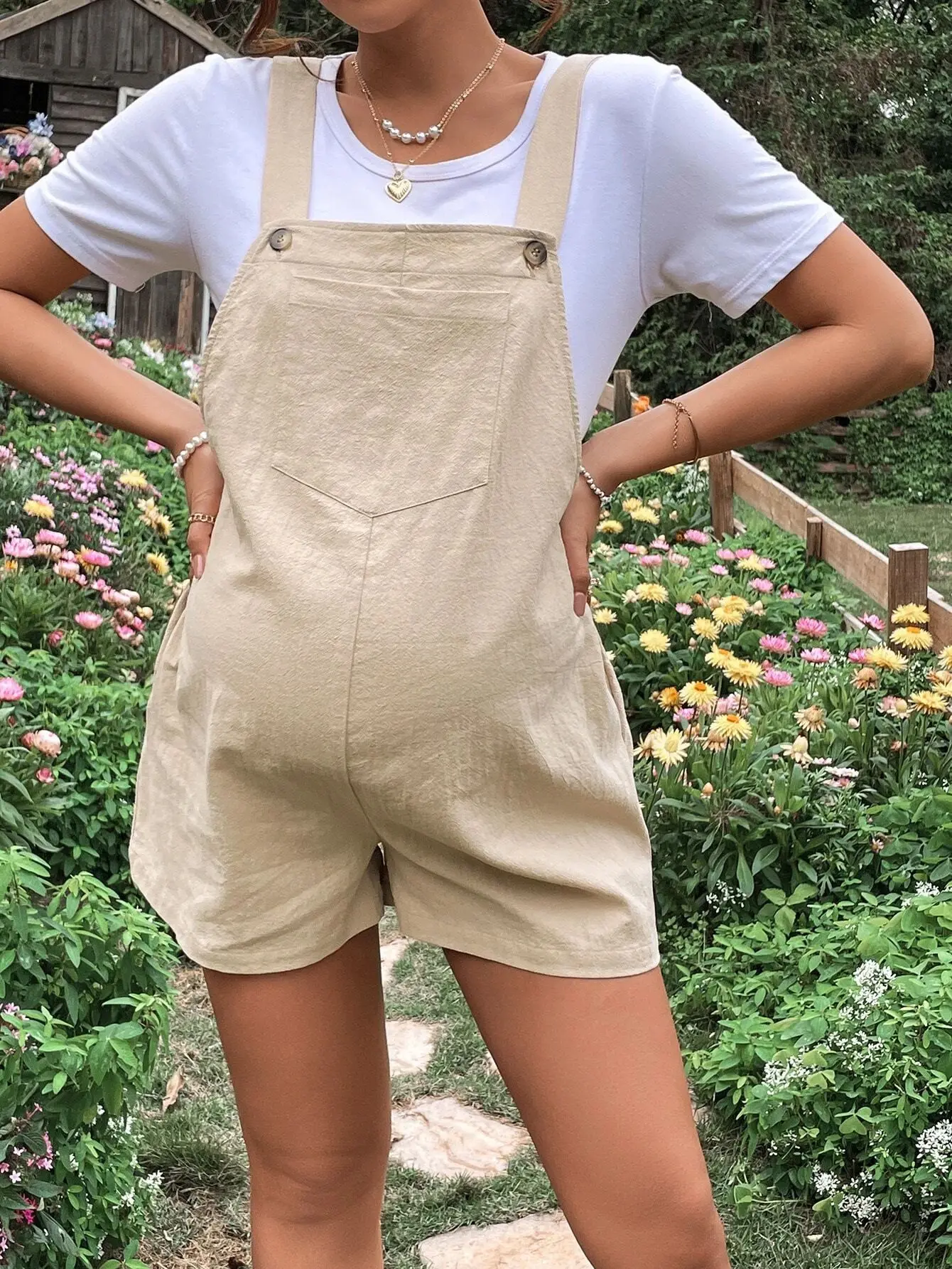 2024 Summer New Pregnant Women's Solid Color Suspender Jumpsuit With Adjustable Waist Comfortable Casual Women's Shorts