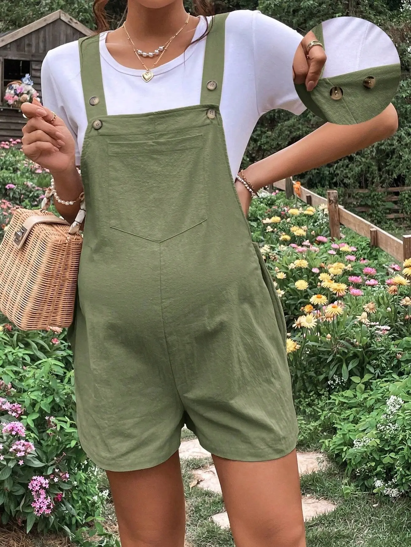 2024 Summer New Pregnant Women's Solid Color Suspender Jumpsuit With Adjustable Waist Comfortable Casual Women's Shorts