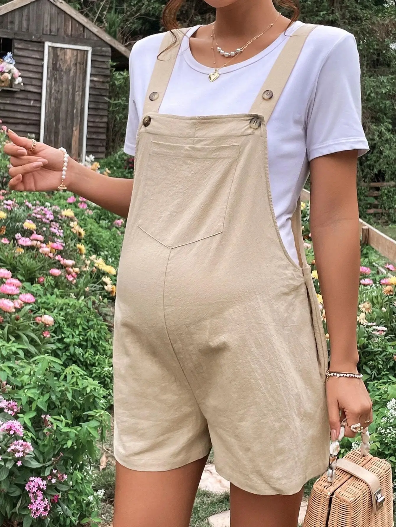 2024 Summer New Pregnant Women's Solid Color Suspender Jumpsuit With Adjustable Waist Comfortable Casual Women's Shorts