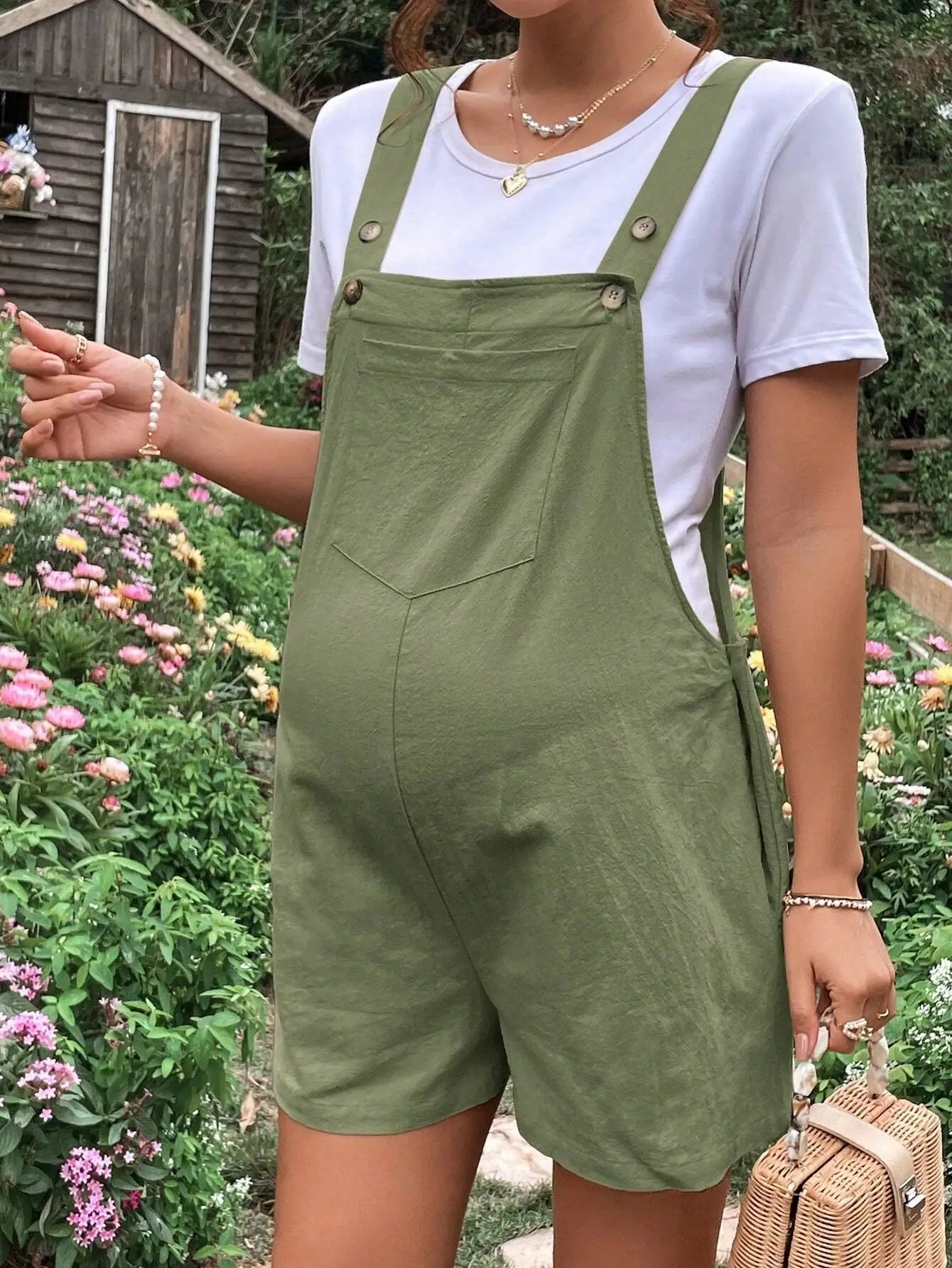 2024 Summer New Pregnant Women's Solid Color Suspender Jumpsuit With Adjustable Waist Comfortable Casual Women's Shorts