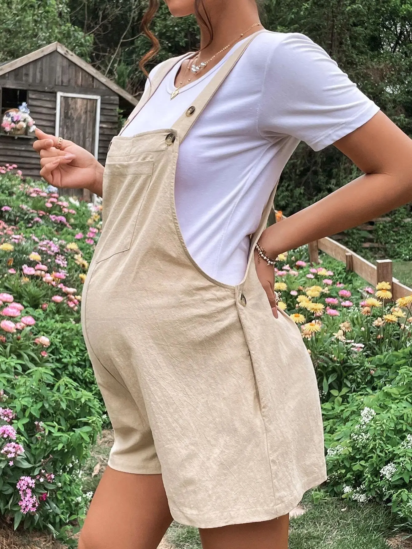 2024 Summer New Pregnant Women's Solid Color Suspender Jumpsuit With Adjustable Waist Comfortable Casual Women's Shorts