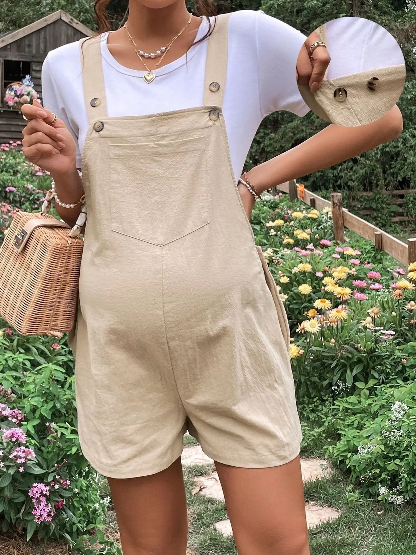 2024 Summer New Pregnant Women's Solid Color Suspender Jumpsuit With Adjustable Waist Comfortable Casual Women's Shorts