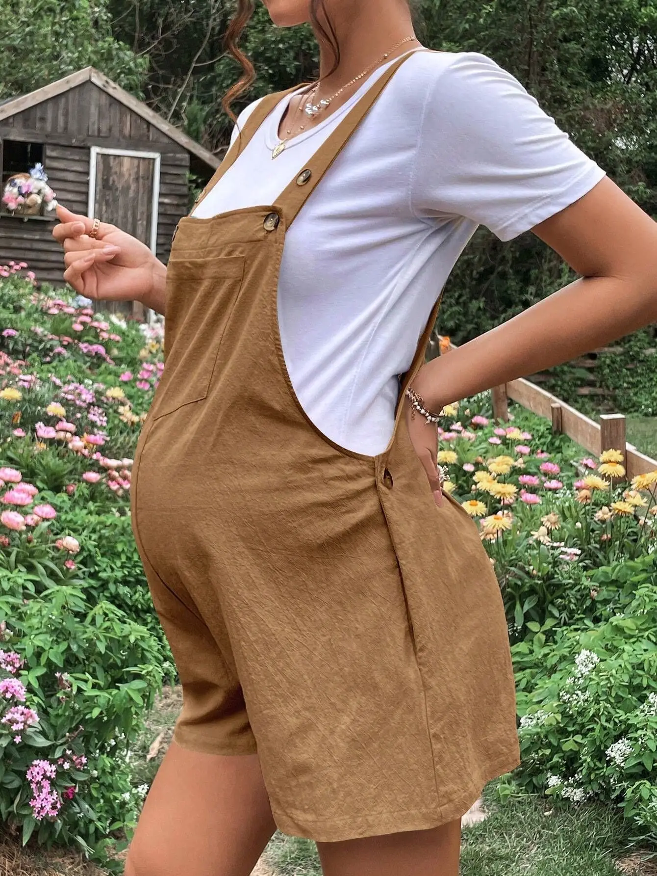 2024 Summer New Pregnant Women's Solid Color Suspender Jumpsuit With Adjustable Waist Comfortable Casual Women's Shorts