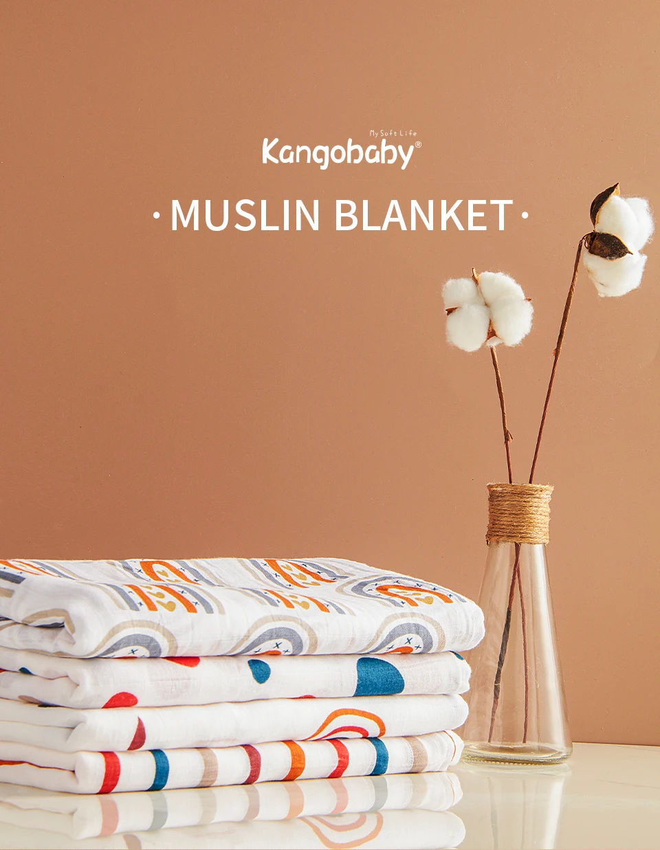 Kangobaby New Design 2pcs Set Double Layers 100% Cotton Newborn Baby Muslin Swaddle Blanket