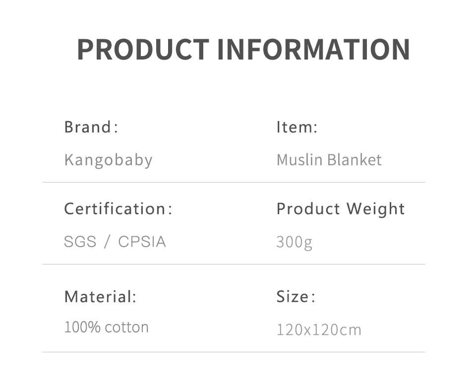 Kangobaby New Design 2pcs Set Double Layers 100% Cotton Newborn Baby Muslin Swaddle Blanket