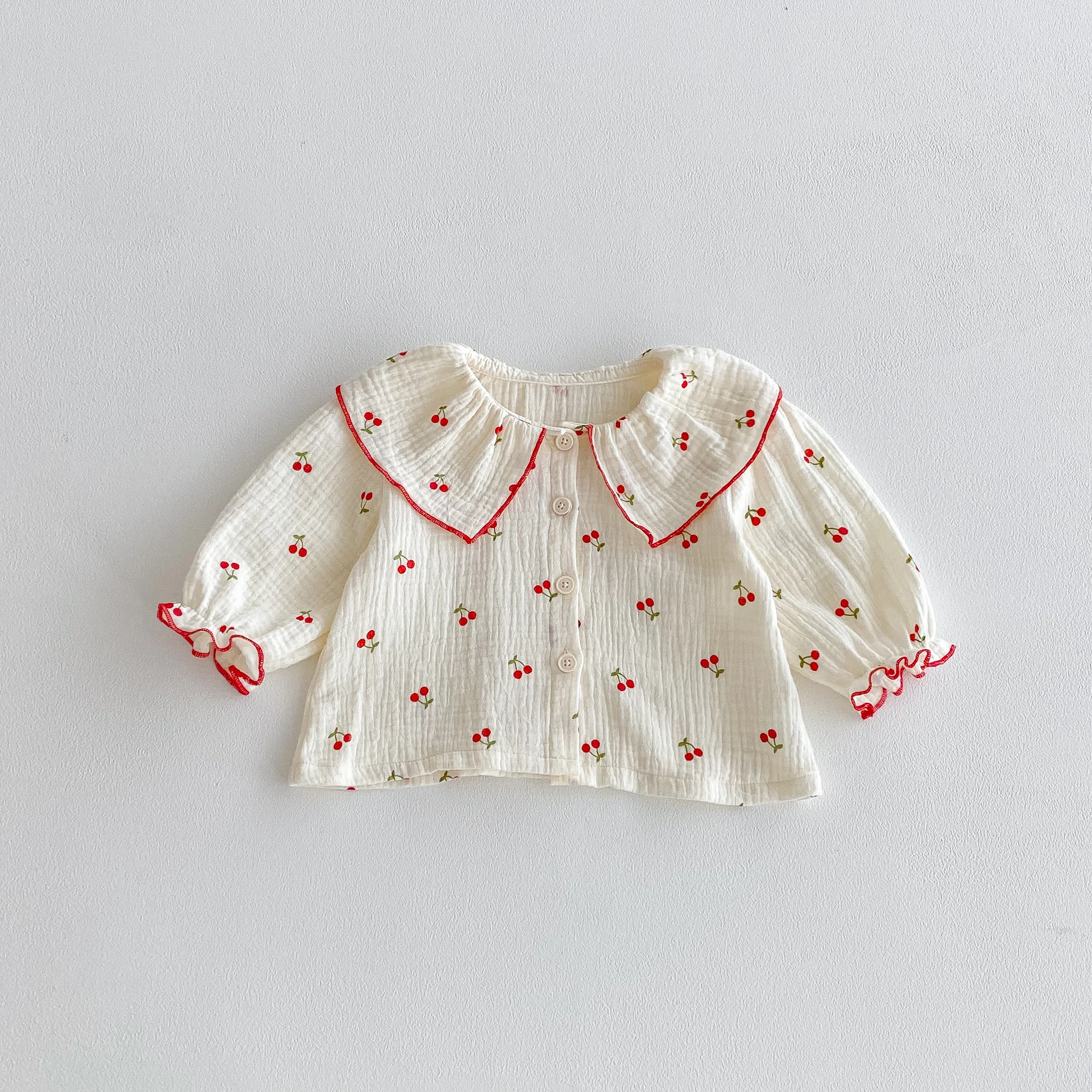Little Cherry, A Full-Print Long-Sleeved Set With a Large Lapel, Sweet and Casual Long Pants