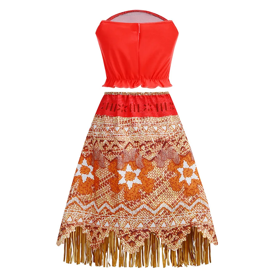 Girls Moana Princess Dress for Kids Carnival Cosplay Vaiana Costume Children Birthday Party Headwear Necklace Flower Clothes Set