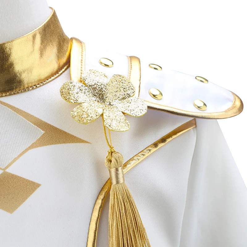 Girls White And Gold Cosplay Costume Set Shoulder Pads Chain Skirt For Halloween Birthday Party Role Play
