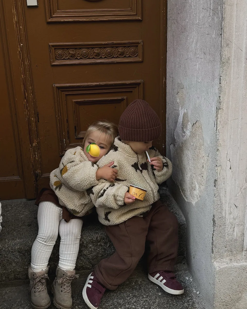 Fashion Baby Girl Boy Lamb Wool Jacket Infant Toddler Child Cartoon Print Fleece Inside Jacket Autumn Winter Baby Clothes 1-7Y