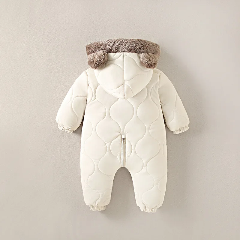 0-3 Years Baby Onesies Autumn and Winter Fleece Warm Cotton Clothes Newborn Clothes Baby Solid Color Hooded Crawling Suit Baby