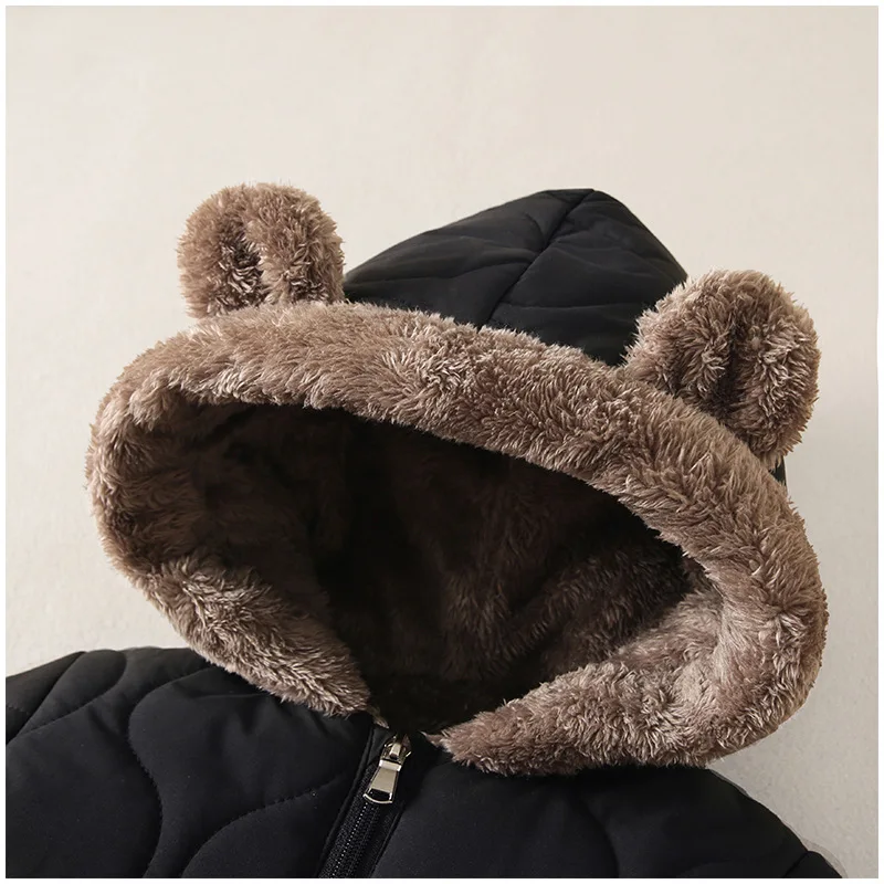 0-3 Years Baby Onesies Autumn and Winter Fleece Warm Cotton Clothes Newborn Clothes Baby Solid Color Hooded Crawling Suit Baby