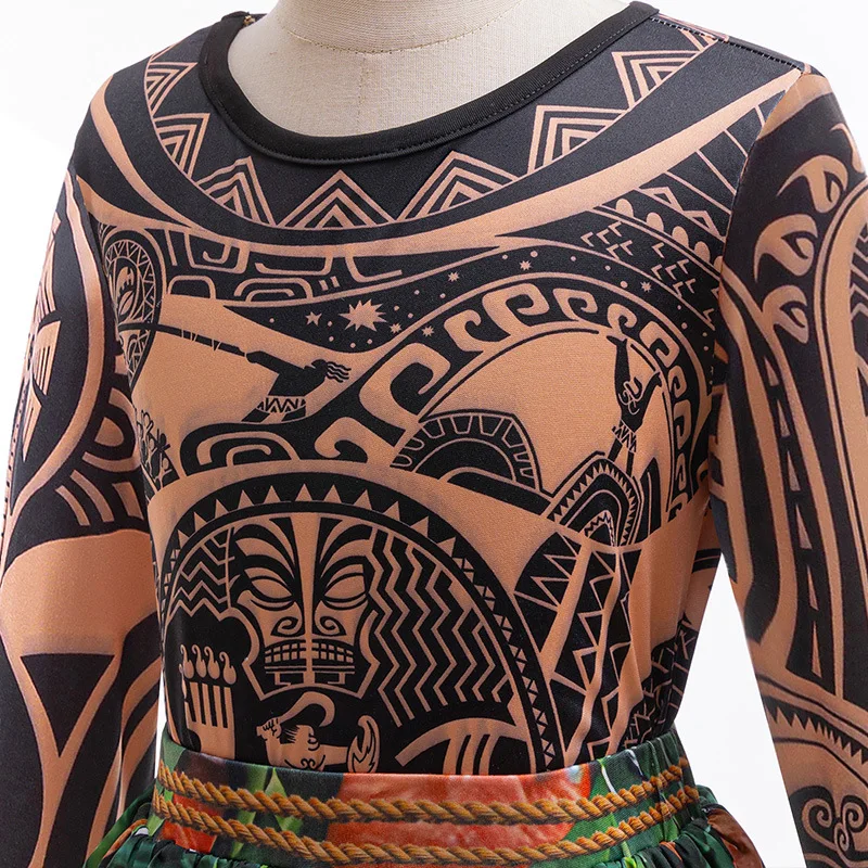 Moana Adult Children Demi God Maui Tattoo Costume Set Halloween Carnival Cosplay TattooTops Pants Outfit For Boys Men Summer