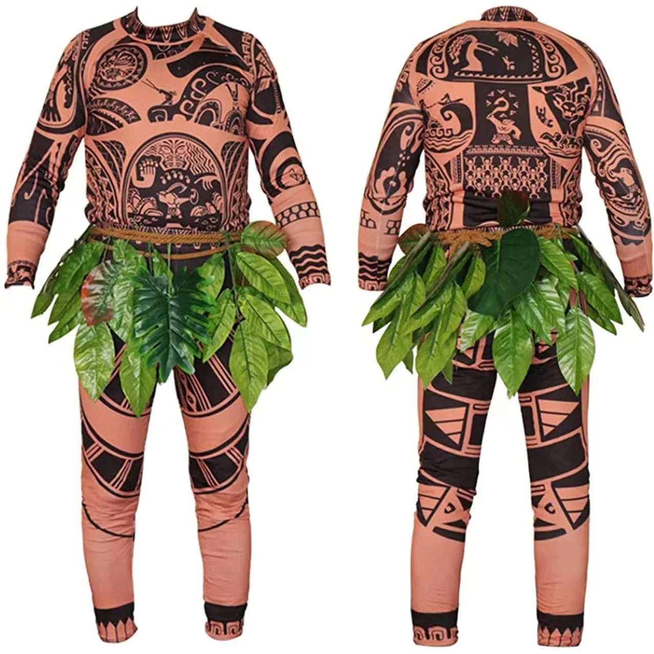 Moana Adult Children Demi God Maui Tattoo Costume Set Halloween Carnival Cosplay TattooTops Pants Outfit For Boys Men Summer