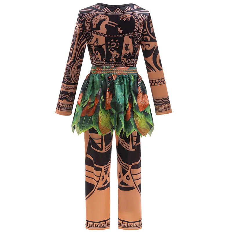 Moana Adult Children Demi God Maui Tattoo Costume Set Halloween Carnival Cosplay TattooTops Pants Outfit For Boys Men Summer