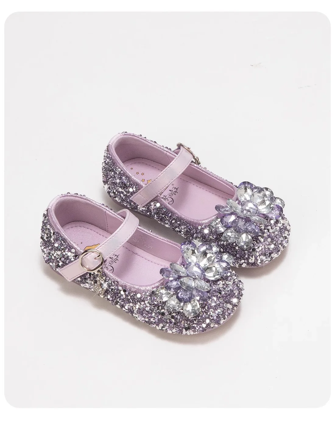 Girls Crystal Slip-On Shoes Soft Bottom Rhinestone Princess Flats Spring Autumn New Style Kids Lightweight Sweet Leather Shoes