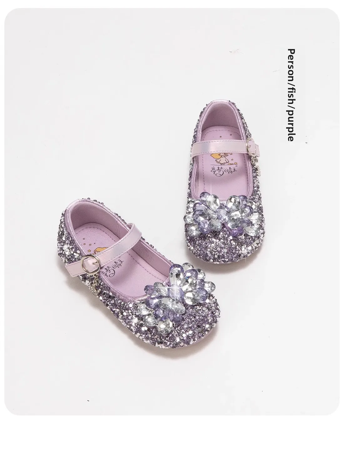 Girls Crystal Slip-On Shoes Soft Bottom Rhinestone Princess Flats Spring Autumn New Style Kids Lightweight Sweet Leather Shoes