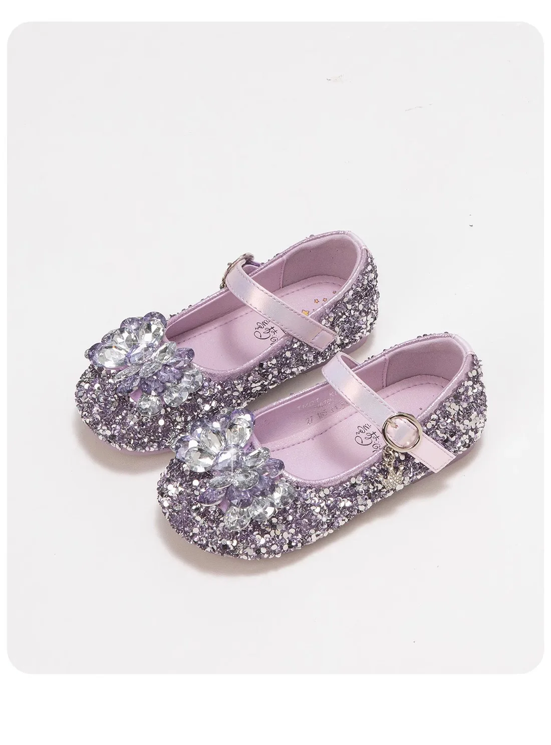 Girls Crystal Slip-On Shoes Soft Bottom Rhinestone Princess Flats Spring Autumn New Style Kids Lightweight Sweet Leather Shoes