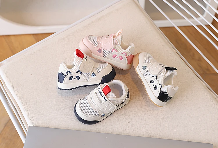 Breathable Hollow Out Mesh Toddler Shoes Soft Bottom Panda Design Girls Walking Sandals Summer New Style Toddler Girl Shoes