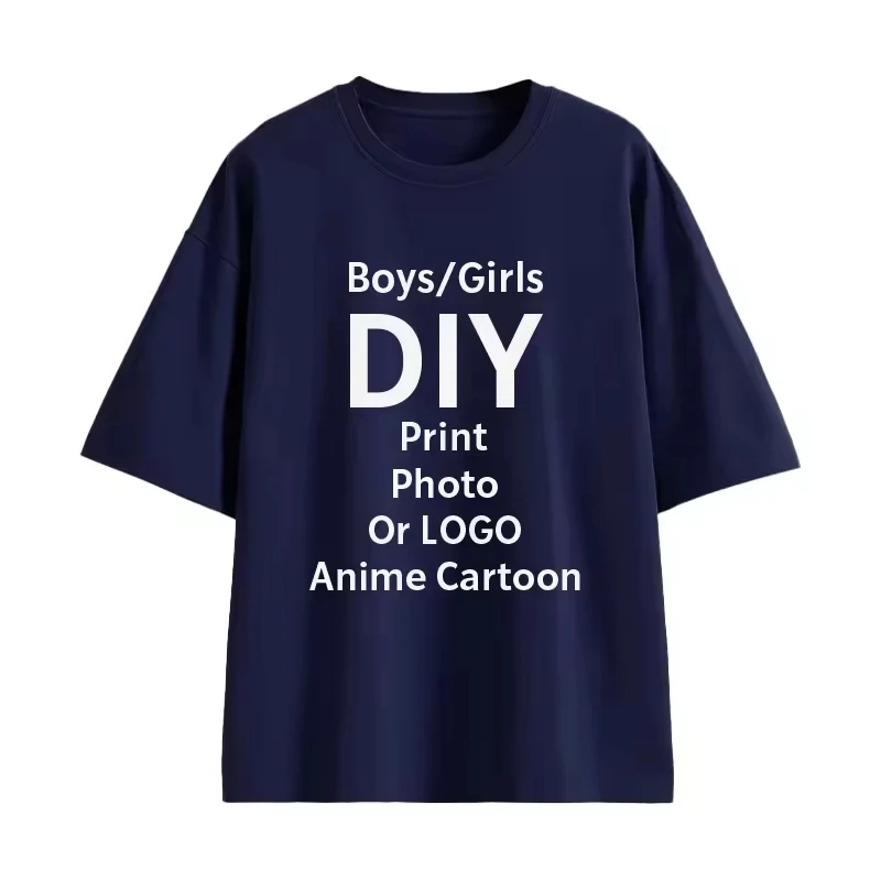 Custom T-shirts, Printed with Your Design, Logo Text Children's Round Neck Printed Pure Cotton Personalized Gift T-shirt Tops