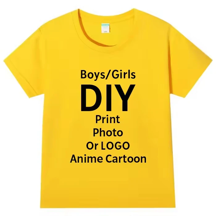 Custom T-shirts, Printed with Your Design, Logo Text Children's Round Neck Printed Pure Cotton Personalized Gift T-shirt Tops