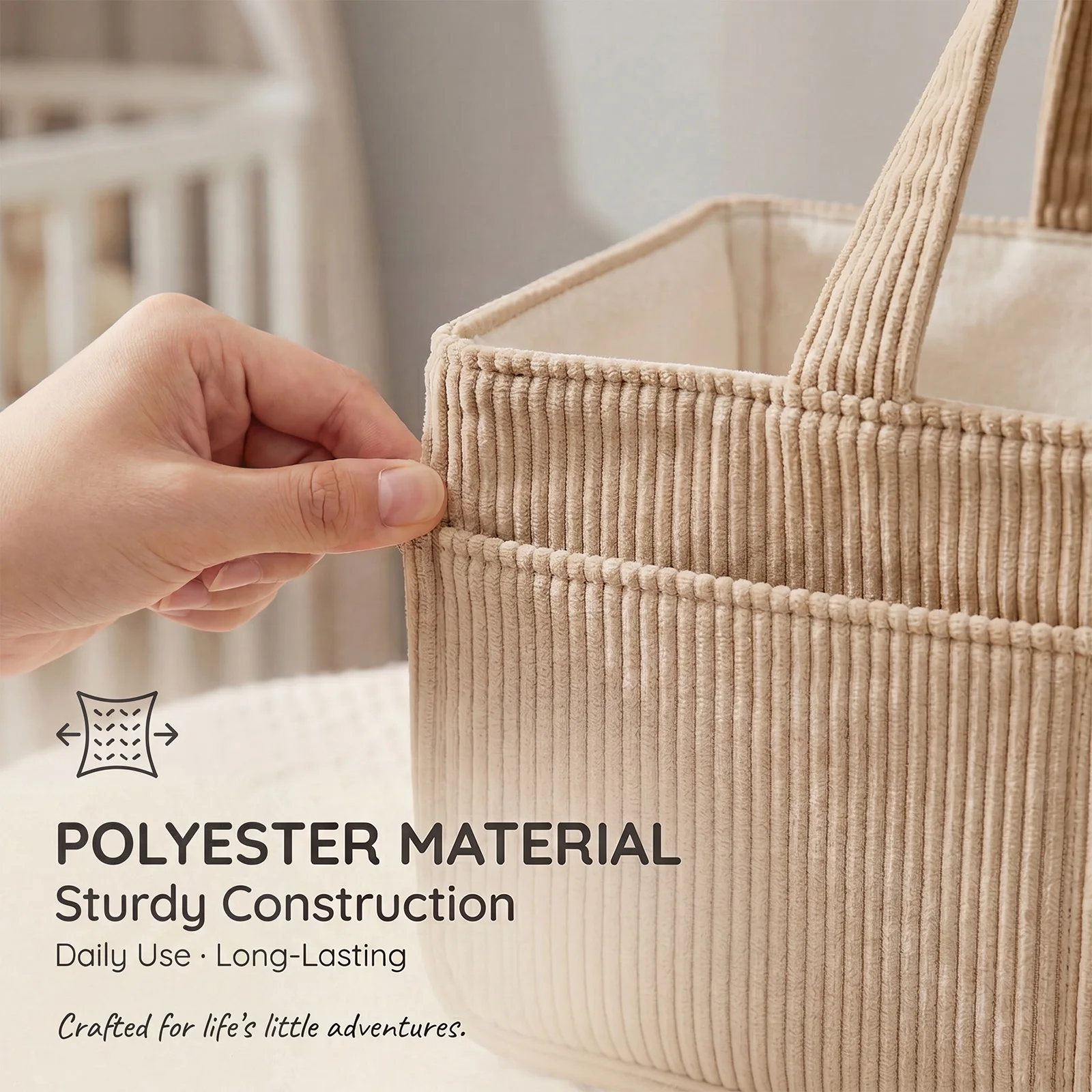 Portable Baby Diaper Caddy Organizer Soft Corduroy Storage Basket with Handle Foldable Multi-pocket Newborn Nappy Toy Organizer