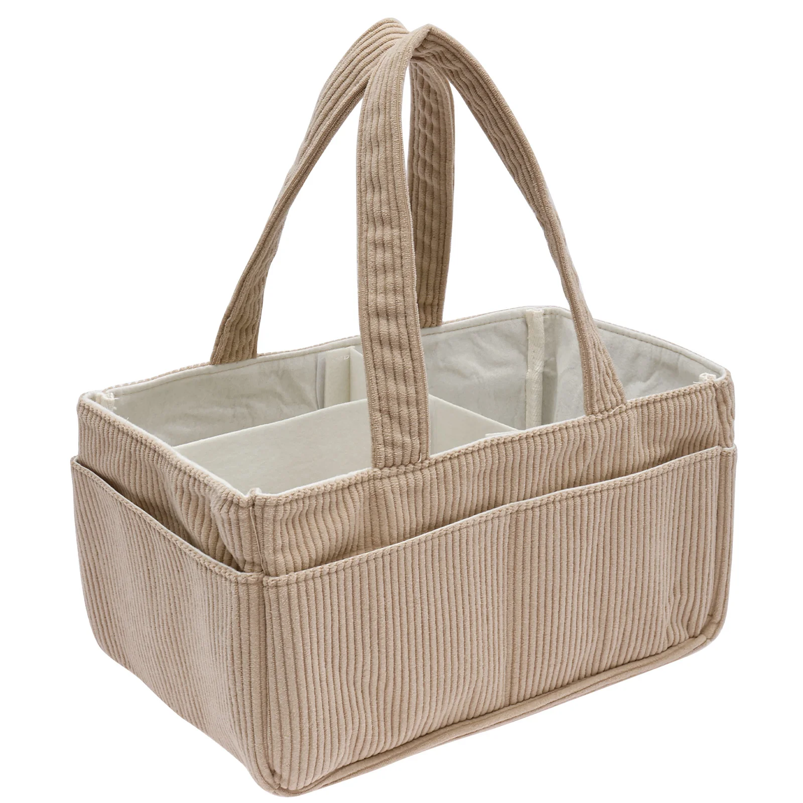 Portable Baby Diaper Caddy Organizer Soft Corduroy Storage Basket with Handle Foldable Multi-pocket Newborn Nappy Toy Organizer