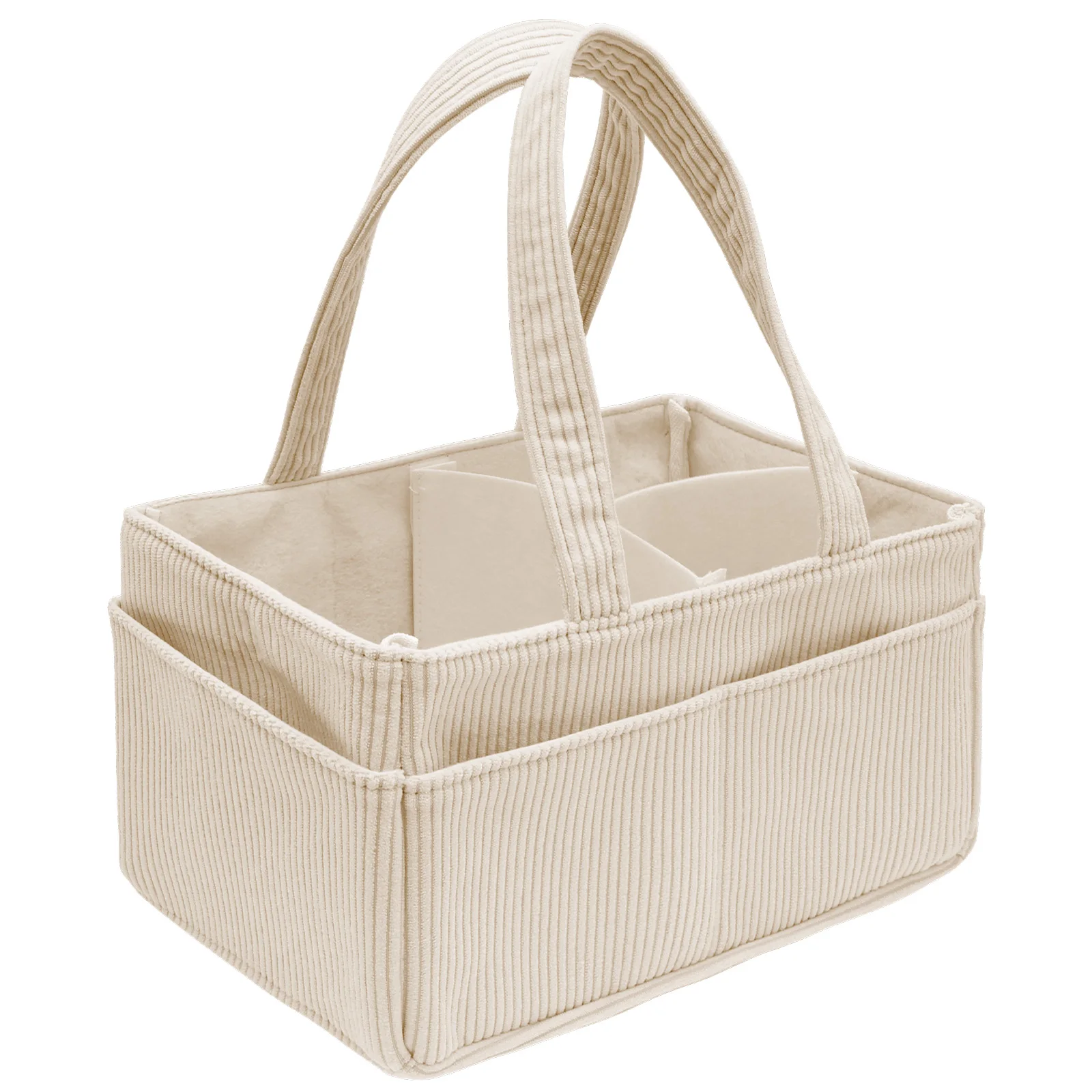 Portable Baby Diaper Caddy Organizer Soft Corduroy Storage Basket with Handle Foldable Multi-pocket Newborn Nappy Toy Organizer