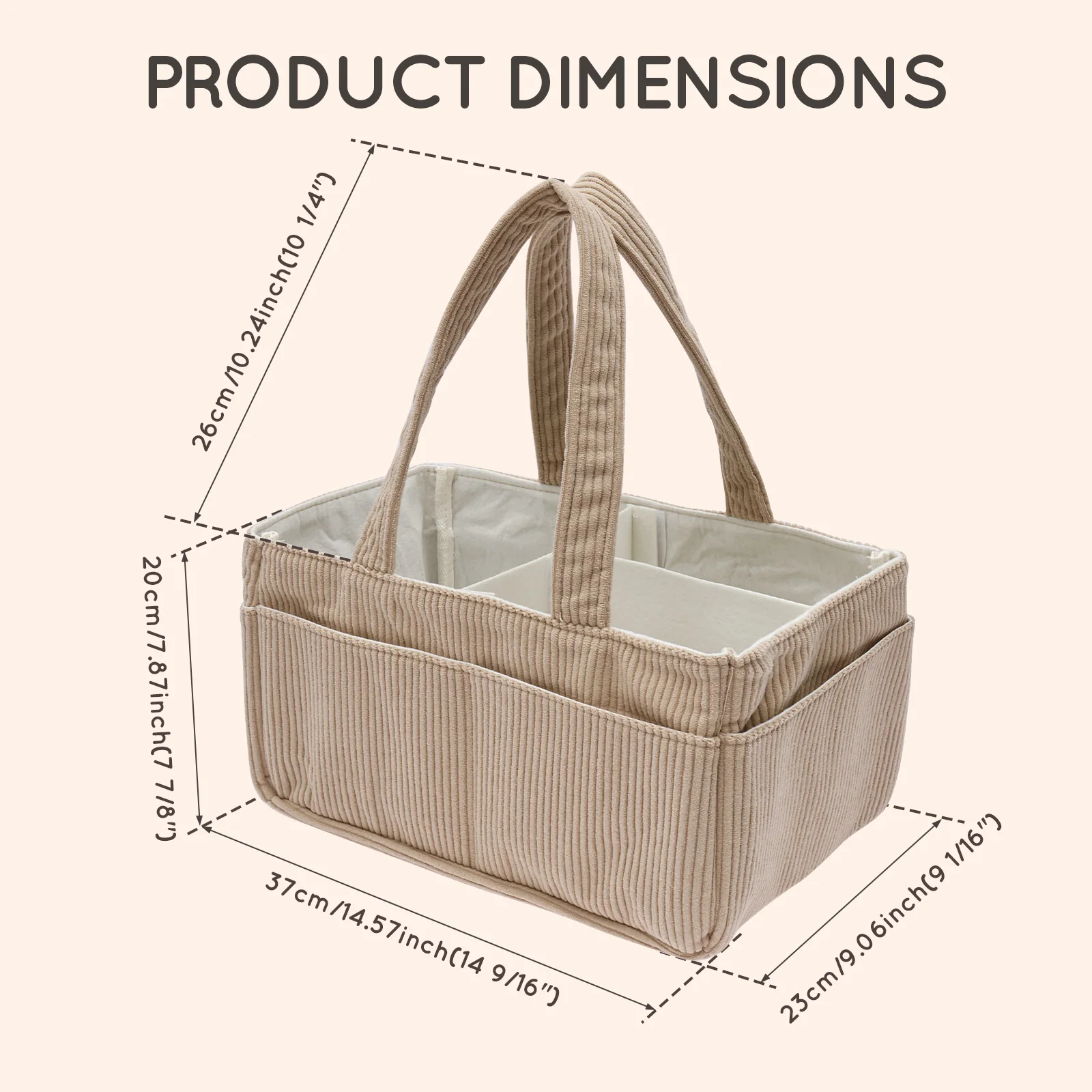 Portable Baby Diaper Caddy Organizer Soft Corduroy Storage Basket with Handle Foldable Multi-pocket Newborn Nappy Toy Organizer