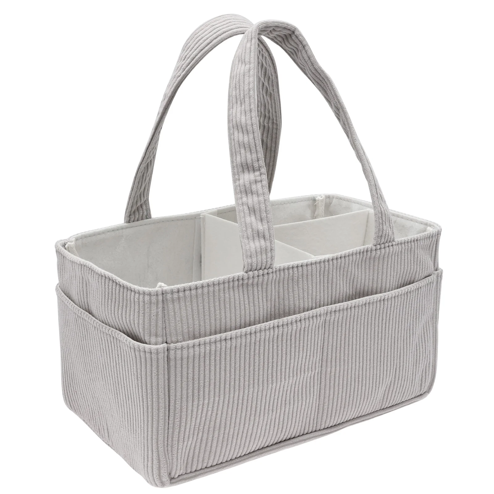 Portable Baby Diaper Caddy Organizer Soft Corduroy Storage Basket with Handle Foldable Multi-pocket Newborn Nappy Toy Organizer