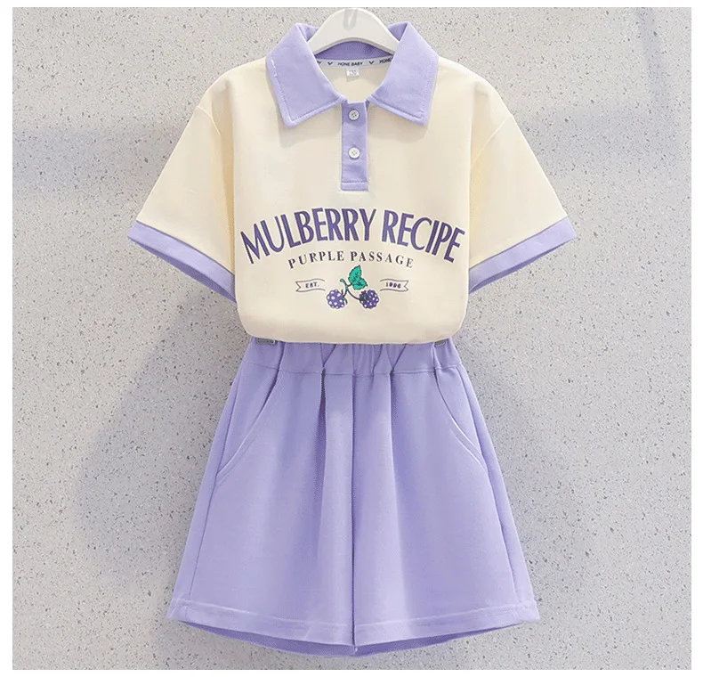 2026 Summer New Teenage Girls Clothing Sets Children Short Sleeve Top Shorts Two Piece Set Kids Casual Oufits School Clothing