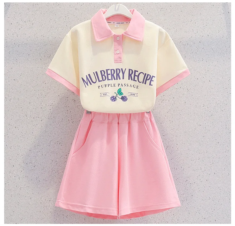 2026 Summer New Teenage Girls Clothing Sets Children Short Sleeve Top Shorts Two Piece Set Kids Casual Oufits School Clothing