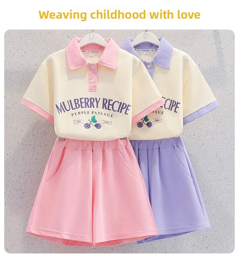 2026 Summer New Teenage Girls Clothing Sets Children Short Sleeve Top Shorts Two Piece Set Kids Casual Oufits School Clothing