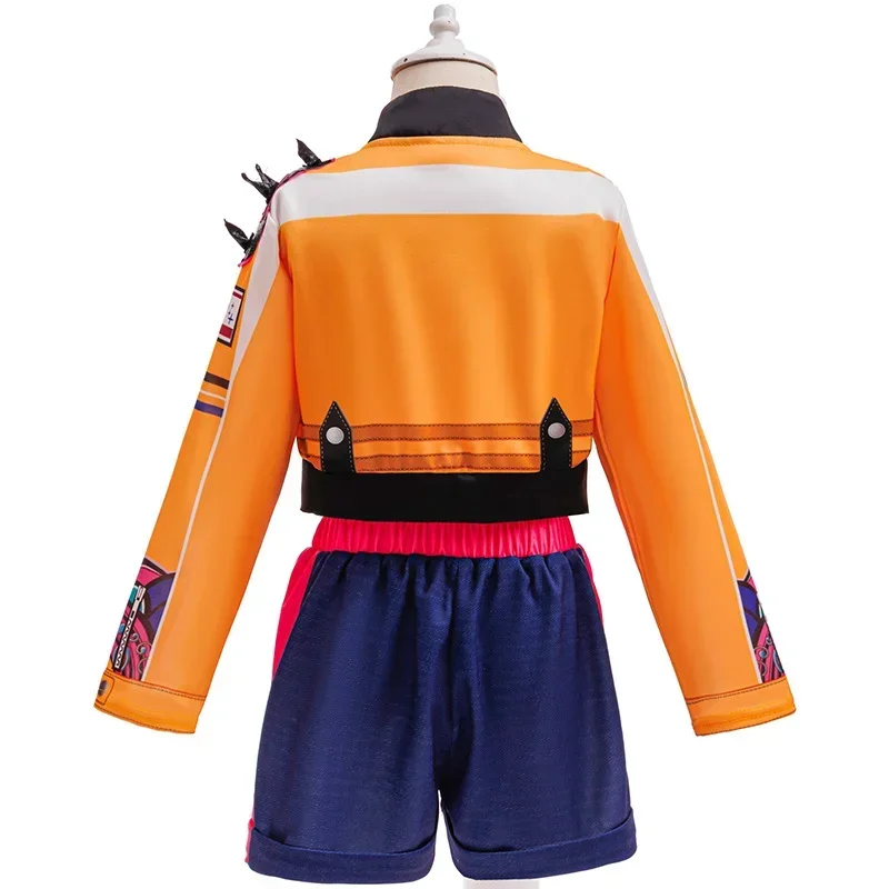 Girls Street Style Cosplay Set Cropped Jacket Denim Shorts Kids Outfit for Halloween Carnival Birthday Theme Party Dress-Up