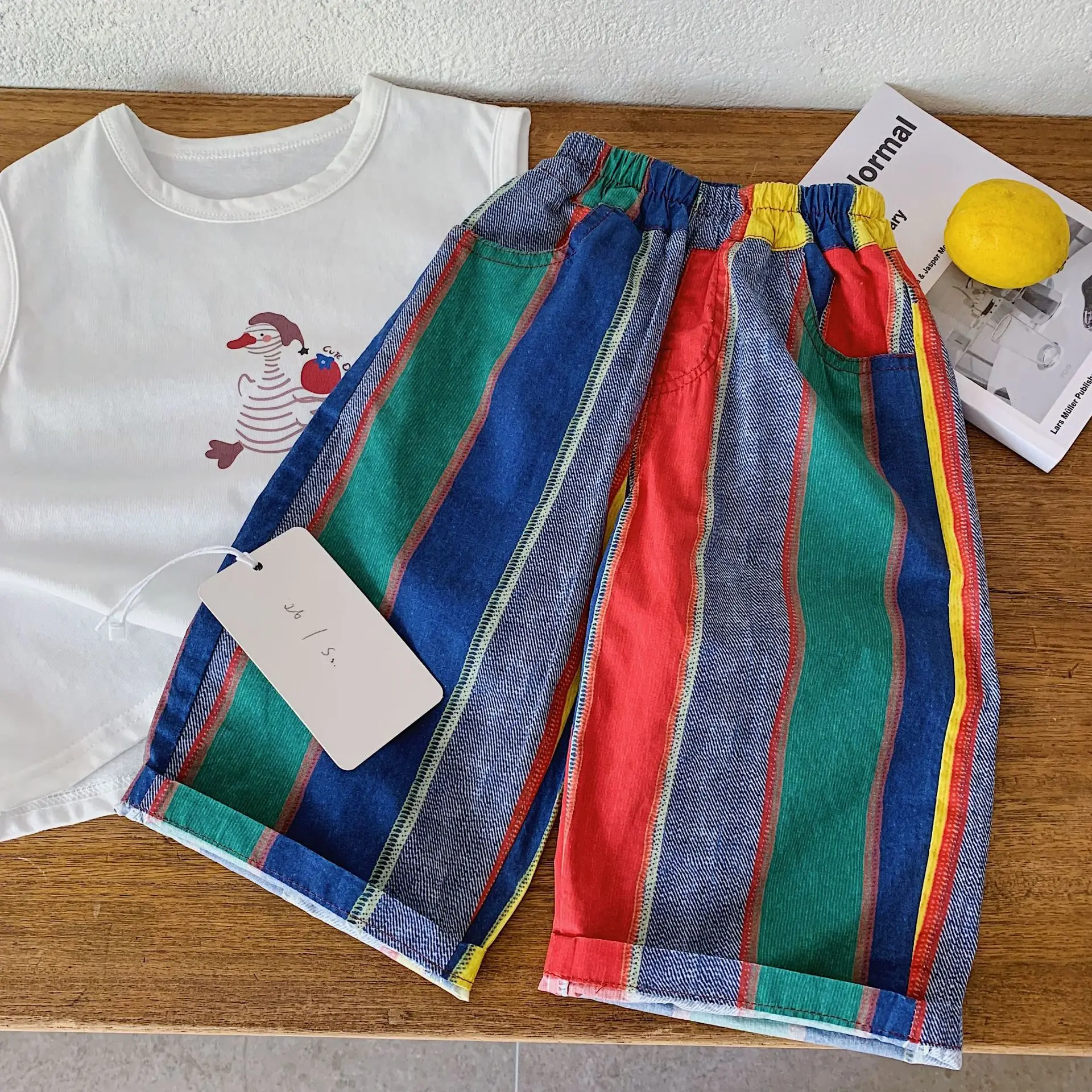 Summer Colorful Stripe Kids Pants Thin Loose Casual Boys Trousers Cotton Breathable Children Pants Streetwear for 1-8Y Boys