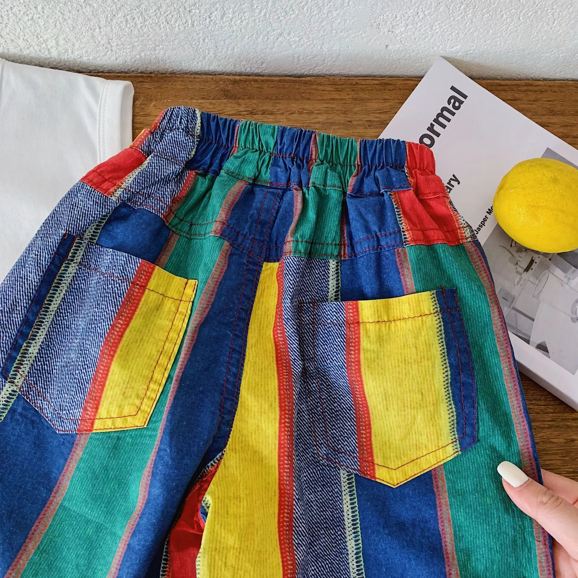 Summer Colorful Stripe Kids Pants Thin Loose Casual Boys Trousers Cotton Breathable Children Pants Streetwear for 1-8Y Boys