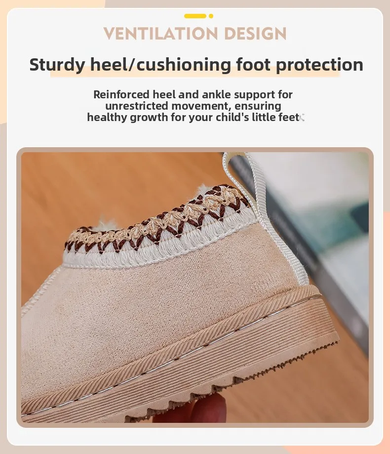2025 New Fashion Children's Ankle Boots Soft Winter Causal Girls Cotton Shoes Solid Color Kids School Plush Boots Warm Shoes