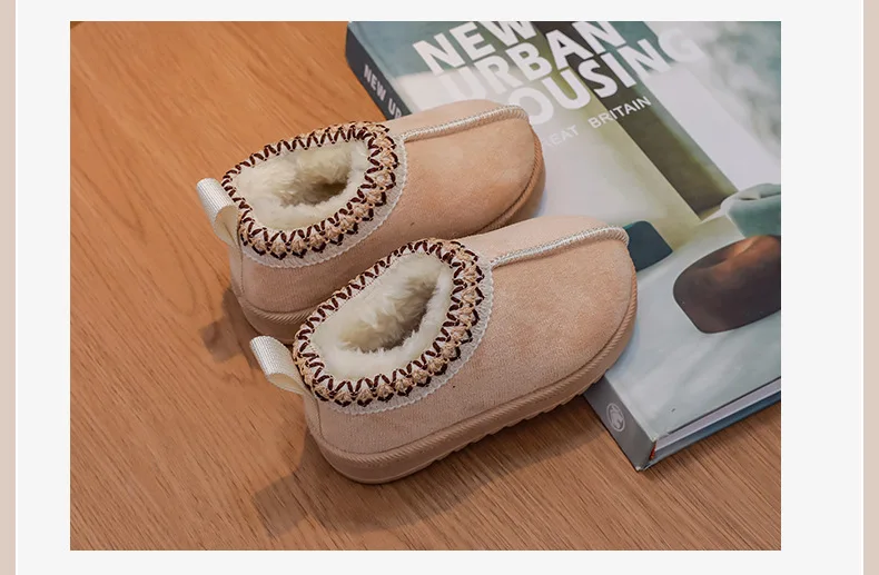 2025 New Fashion Children's Ankle Boots Soft Winter Causal Girls Cotton Shoes Solid Color Kids School Plush Boots Warm Shoes