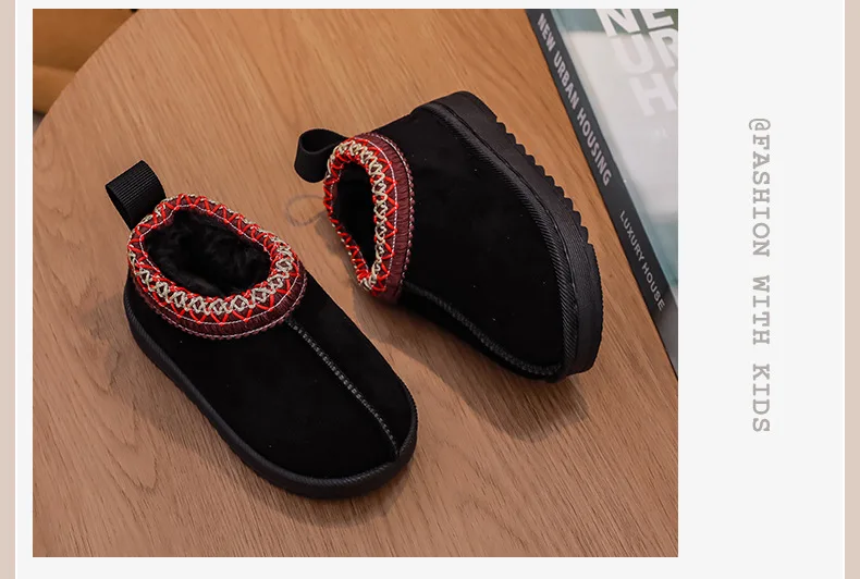 2025 New Fashion Children's Ankle Boots Soft Winter Causal Girls Cotton Shoes Solid Color Kids School Plush Boots Warm Shoes